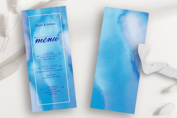 Download Modern Blue Watercolor Wedding Menu Card - Modern Collection